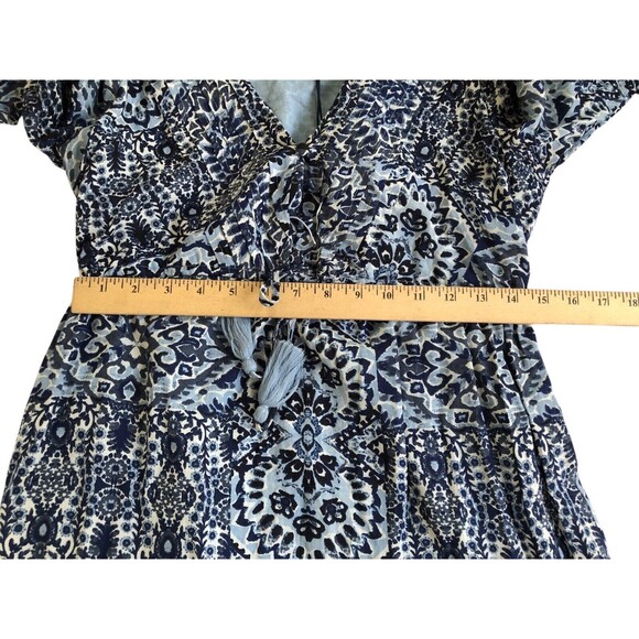 NWT Lucky Brand Tiered Bohemian Maxi Dress Blue Women’s Button Down Tie Waist S - Picture 4 of 13
